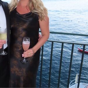 Reformation Annabelle Silk Dress 
Black and Gold Floral Maxi Dress worn once